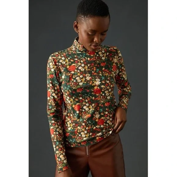 Anthropologie. Maeve Long Sleeve Floral Print Turtleneck. Size XL. - Picture 1 of 12